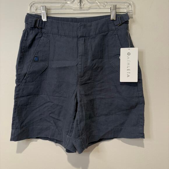 Athleta Voyager Linen Women's Granite Blue Shorts Size 2 Adjustable Waist NWT - Picture 2 of 8